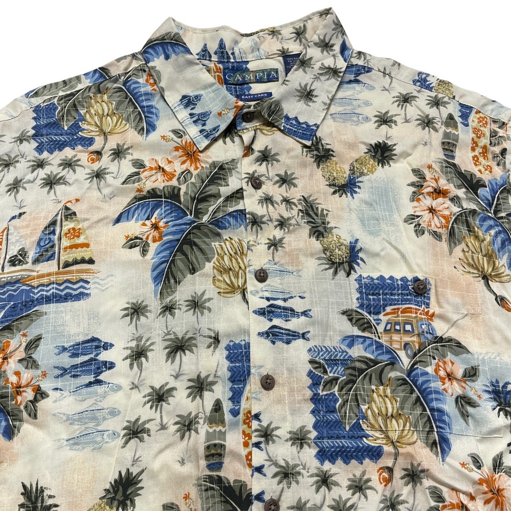 Campia Moda Hawaiian Shirt Mens 2XL Short Sleeve Rayon Camp Palm Trees
